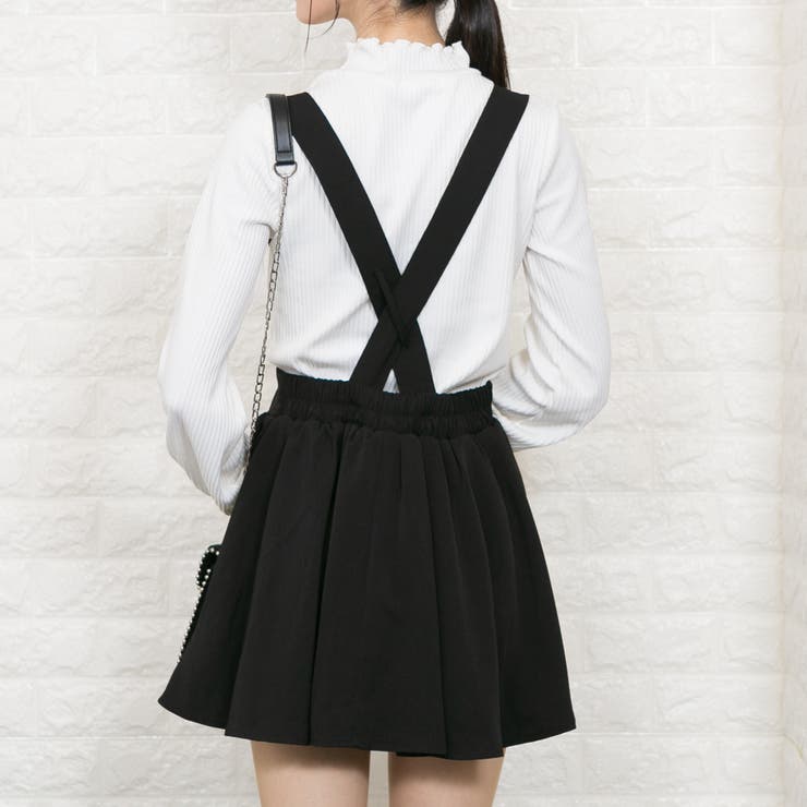 無地ツイル サスペンダー付き ミニフレアスカート（スカパン）[品番