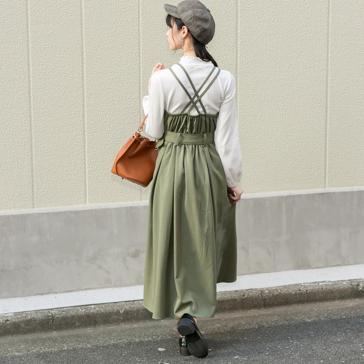 ストレッチ入り平織り W肩ひも共生地ベルト付き ハイウエストロングワンピース 品番 Ppnw Pumpkin Port パンプキンポート のレディースファッション通販 Shoplist ショップリスト