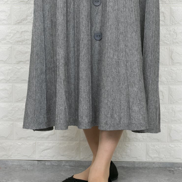ニット 前ボタンプリーツ風 ロングフレアスカート[品番：PPNW0002107