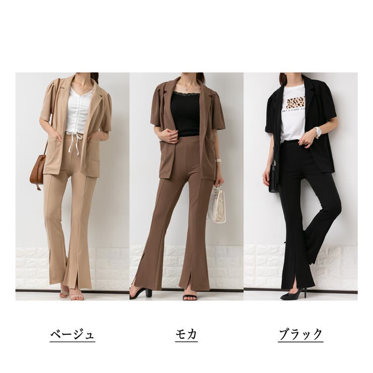 半袖テーラージャケット+フレアパンツ セットアップ[品番