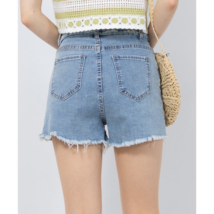 ストレッチ ダメージ デニムショートパンツ[品番：PPNW0003678