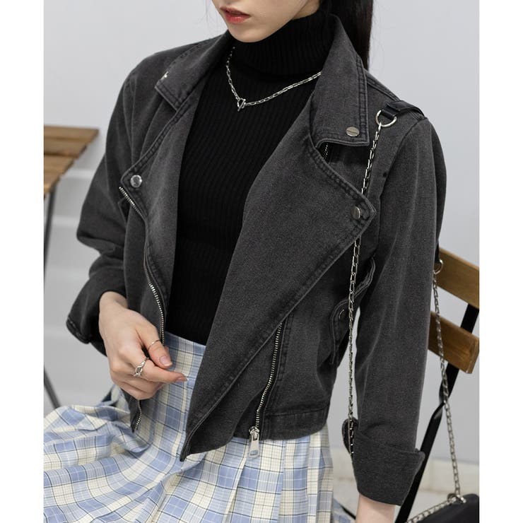 デニム ライダースジャケット 韓国 韓国ファッション Y2K[品番：PPNW0003838]｜Pumpkin  Port（パンプキンポート）のレディースファッション通販｜SHOPLIST（ショップリスト）