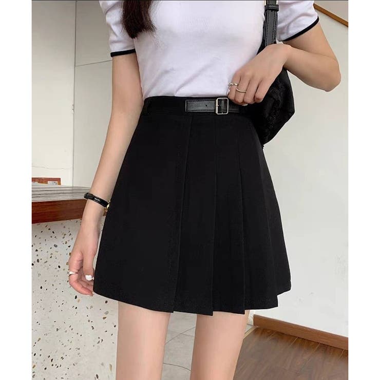 サイドベルト インパン付 プリーツミニスカート S/M2サイズ 韓国