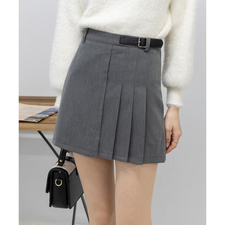 サイドベルト インパン付 プリーツミニスカート S/M2サイズ 韓国 Y2K