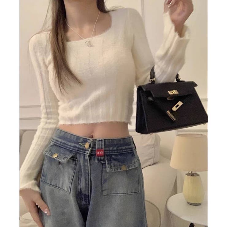 シャギーニット 短丈 スクエアネック ニット | Pumpkin  Port | 詳細画像2 