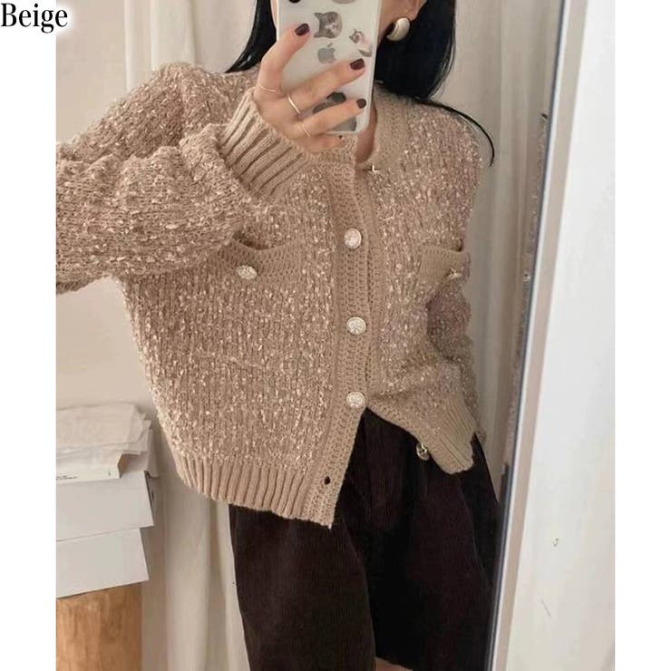 ベージュ | レトロな大人カジュアル ニットカーディガン 韓国 韓国ファッション | Pumpkin  Port