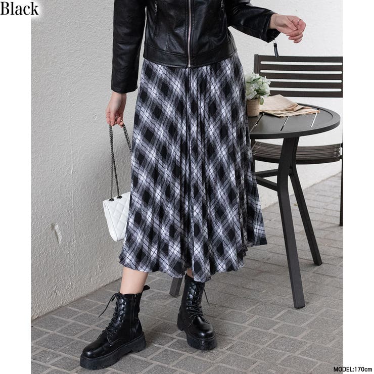 ブラック | ネルチェック プリーツロングスカート | Pumpkin  Port
