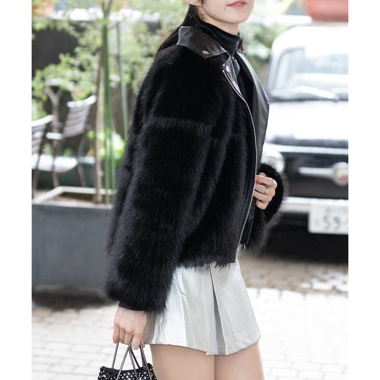 ファーポケットミニドレス セール】ファーポケットハイネックニットタイトミニワンピース