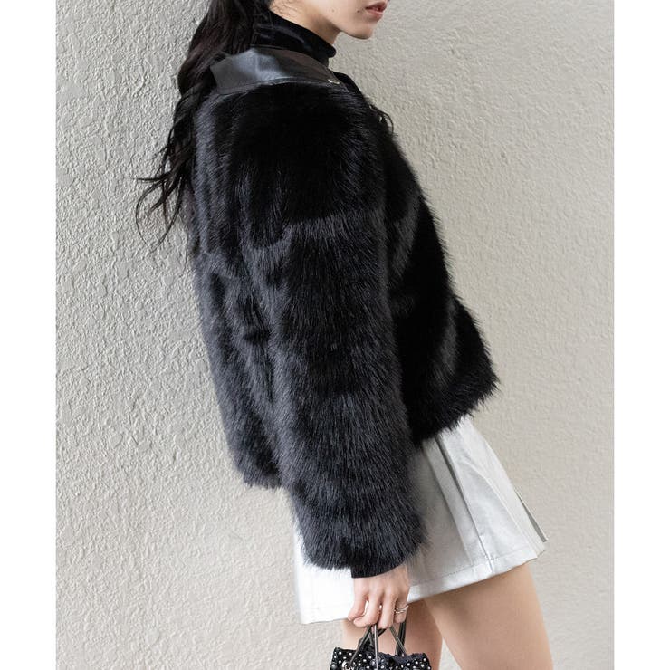 フェイクレザー×ふわふわフェイクファー ドッキングショートコート