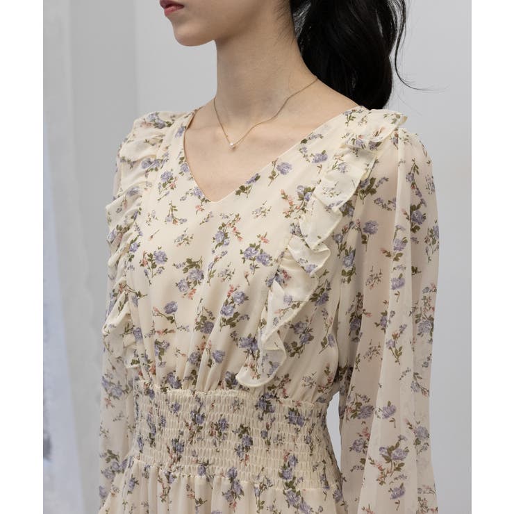 パーティに♪【HOBBS】シック☆花柄シフォンワンピース ホワイト 花柄 シフォン 七分袖 ワンピース XL [OP336] | Roses