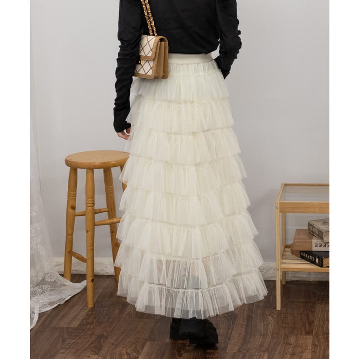 段フリルのチュールロングスカート | Pumpkin  Port | 詳細画像13 