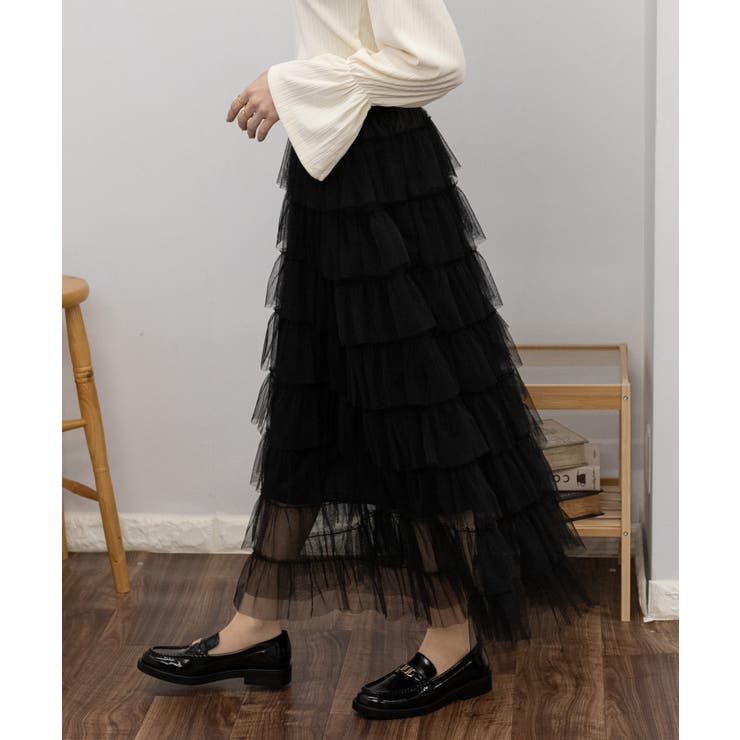 段フリルのチュールロングスカート | Pumpkin  Port | 詳細画像6 