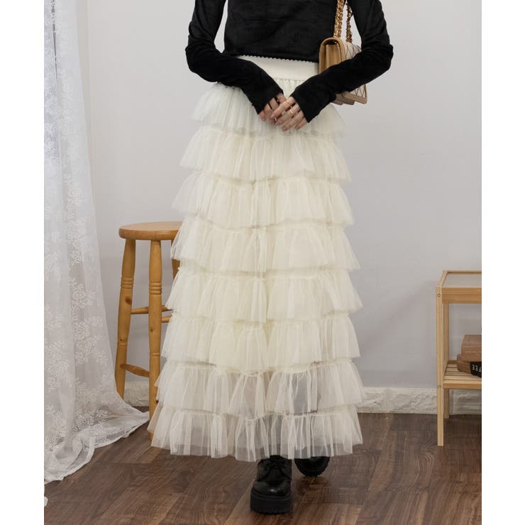 段フリルのチュールロングスカート | Pumpkin  Port | 詳細画像8 