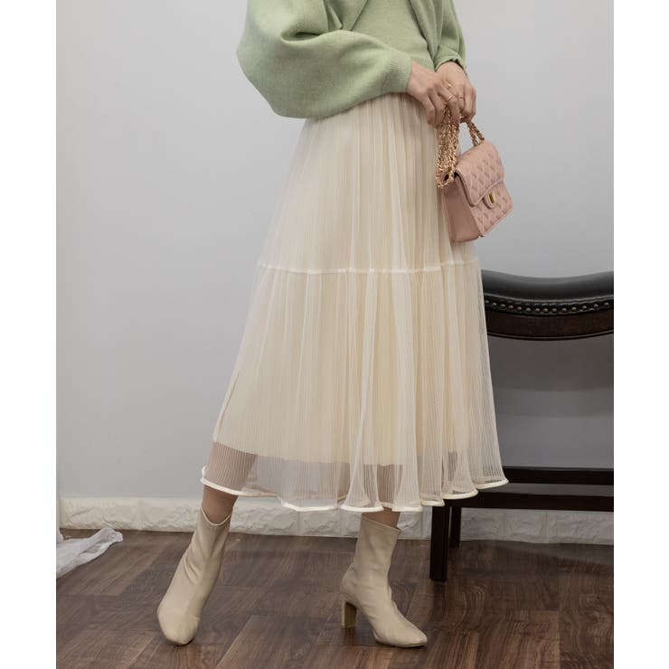 プリーツチュールのロングスカート[品番：PPNW0004022]｜Pumpkin