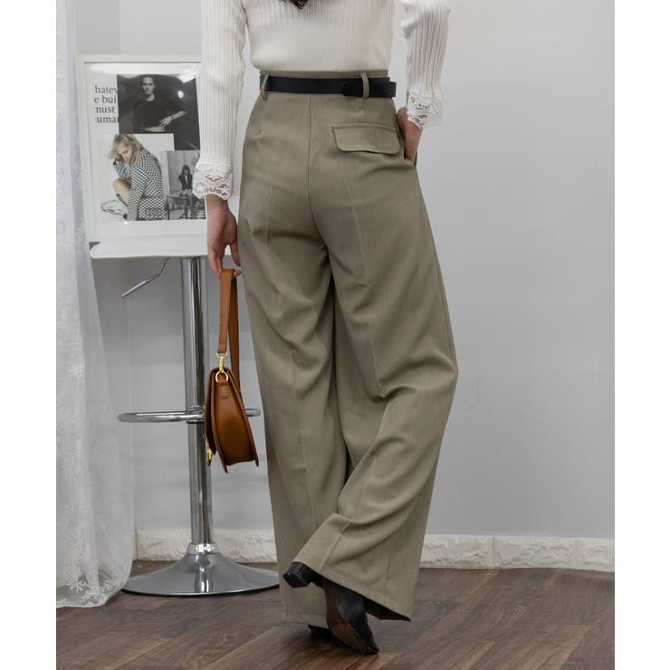 タック使い センターシーム ベルト付 ワイドパンツ[品番