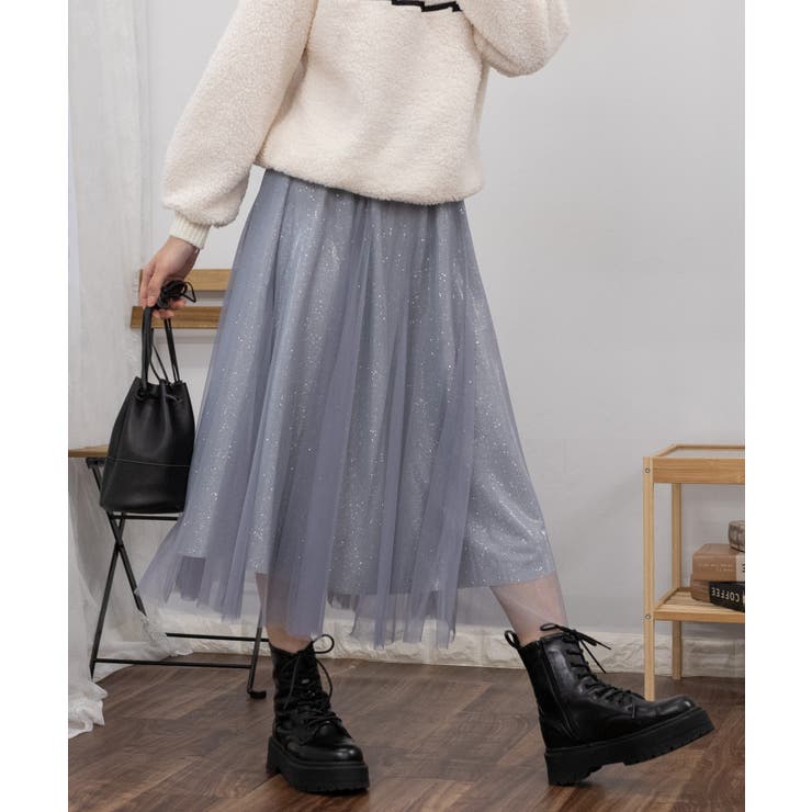 シャイニーラメ オーバーチュール ロングスカート[品番