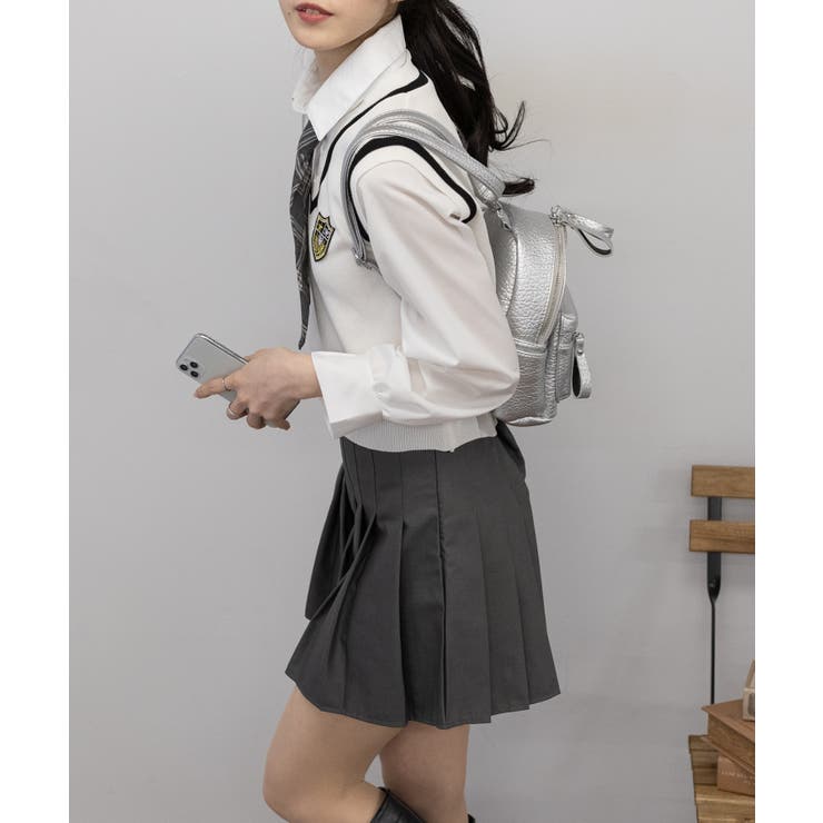 ベストレイヤードシャツ+プリーツミニスカート セットアップ