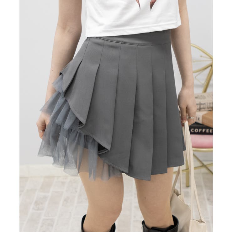 サイドチュールフリル インパン付 プリーツミニスカート[品番