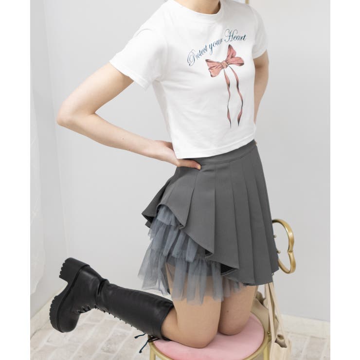 サイドチュールフリル インパン付 プリーツミニスカート | Pumpkin  Port | 詳細画像4 