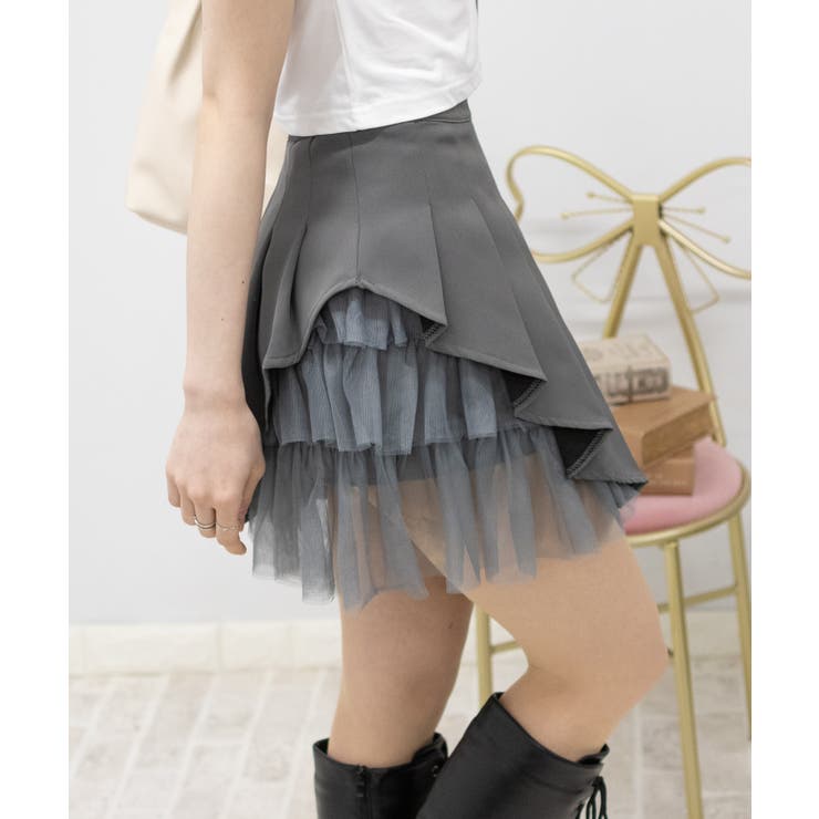 サイドチュールフリル インパン付 プリーツミニスカート | Pumpkin  Port | 詳細画像6 