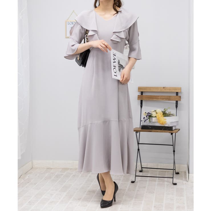 全信頼を寄せる 肩あき フリル袖 ロングワンピース[品番：PPNW0004176]｜Pumpkin ワンピース