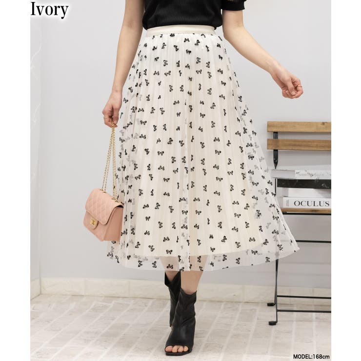 【12月スーパーSALE 15%OFF】 リボン柄 チュールロングスカート[品番：PPNW0004237]｜Pumpkin Sサイズ