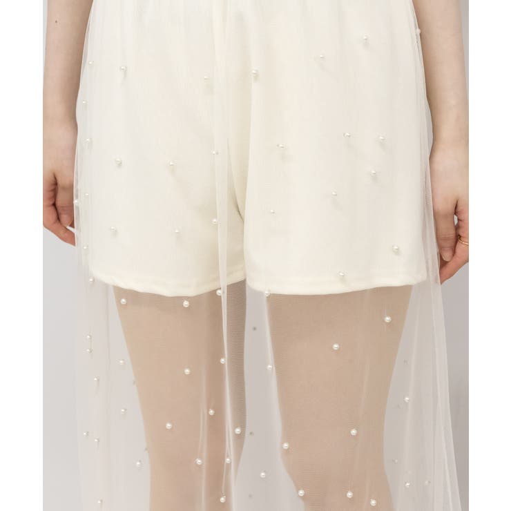 パール付チュール インパン付 ロングスカート[品番：PPNW0004239