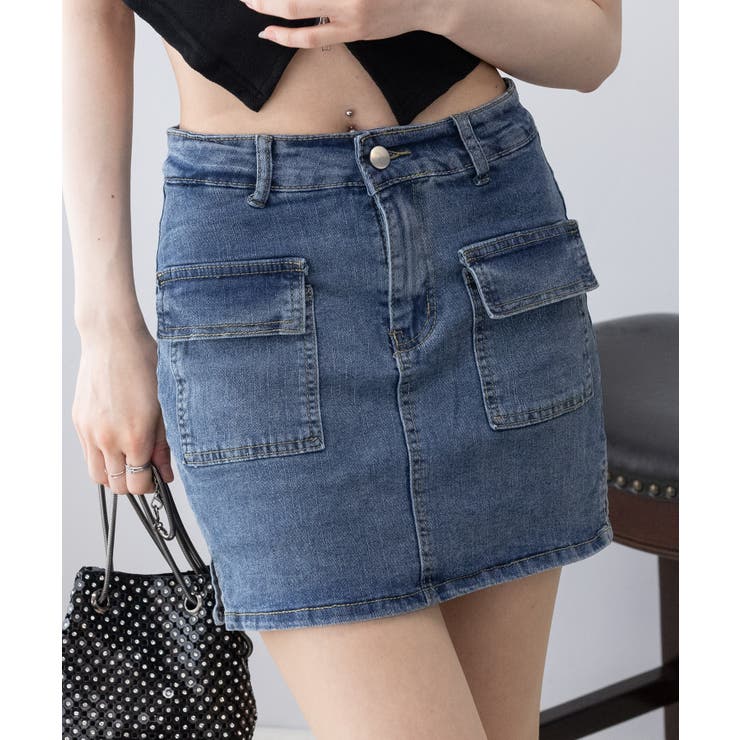 ストレッチデニム インパン付 ミニスカート[品番：PPNW0004263