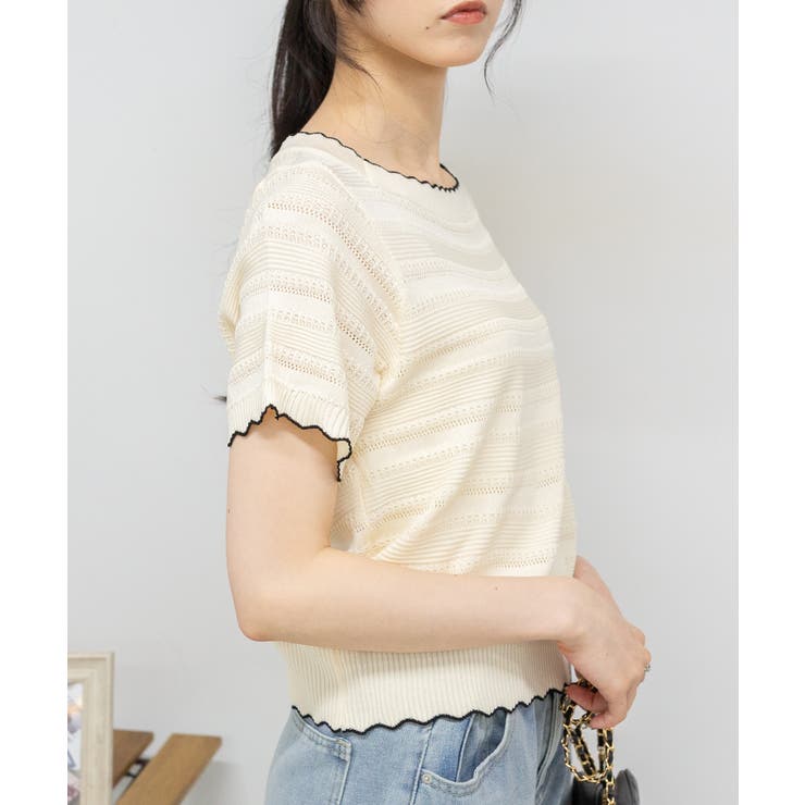 くまちゃん刺繍 半袖ニット[品番：PPNW0004327]｜Pumpkin Port