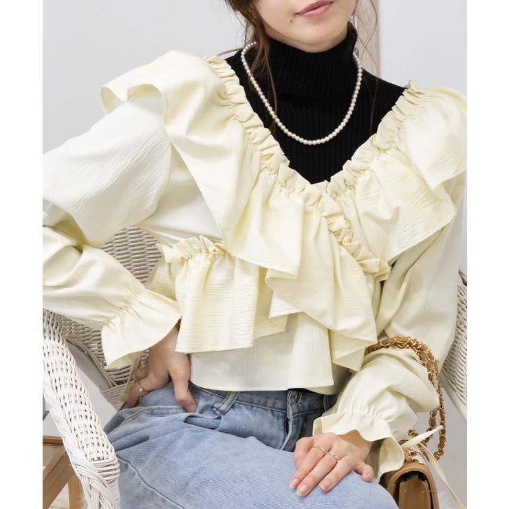 セール(SALE)開催中！ファッション通販 クロスギャザー ボリューム袖 ブラウス[品番：PPNW0004508 トップス