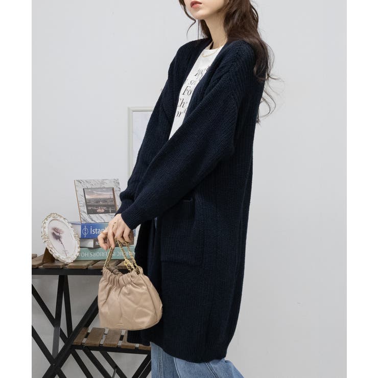 ★LEONARD★カンカン素材 首元リボン ロングカーディガン ネイビー M ☆LEONARD☆カンカン素材 首元リボン ロングカーディガン ネイビー M