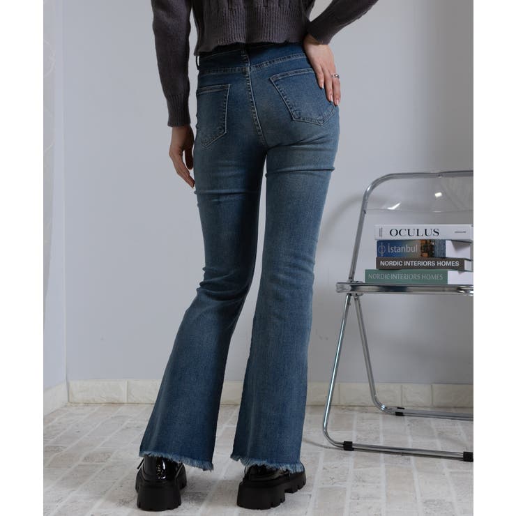TILT JEANS ブラックブーツカットデニム セール】ストレッチ カットオフ ブーツカット ブラック デニム