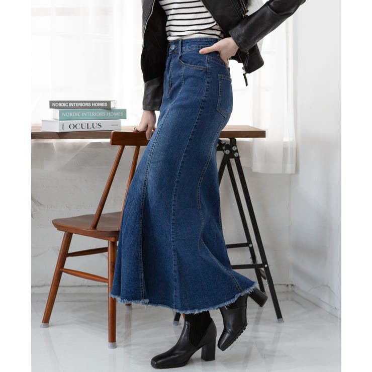 ストレッチデニムマーメイドロングスカート[品番：PPNW0004535