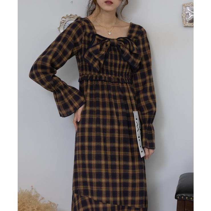 【45R】美品✨ジンバブエコットン タータンチェック ワンピース インディゴ 楽天市場】タータンチェック肩開ワンピース axes femme アクシーズ