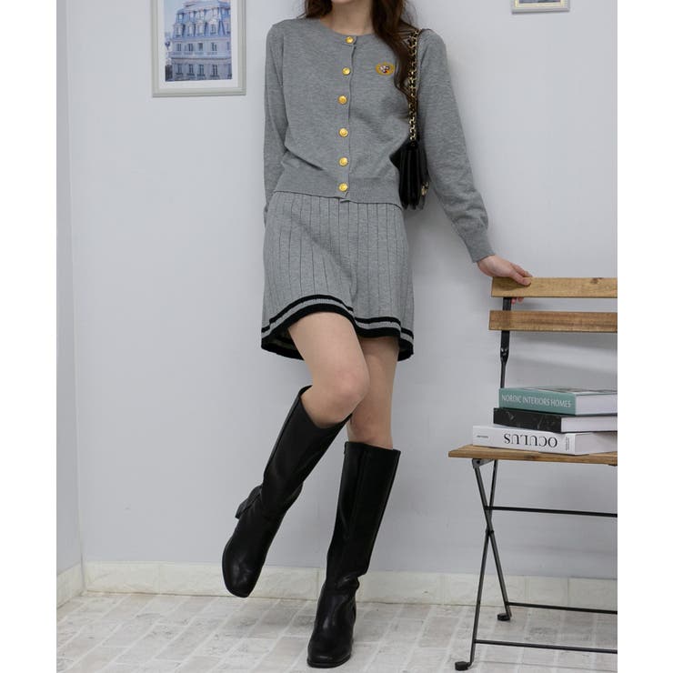ニットカーデ+ミニプリーツスカート セットアップ[品番：PPNW0004612