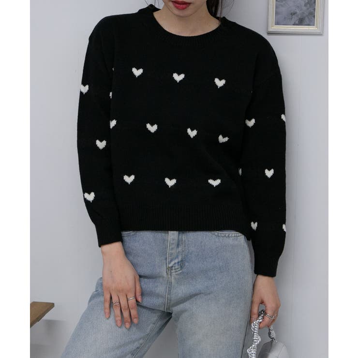 ハートトップス ハート柄ニット トップス[品番：PPNW0004614]｜Pumpkin Port