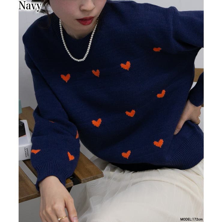 ハート柄ニット トップス[品番：PPNW0004614]｜Pumpkin Port