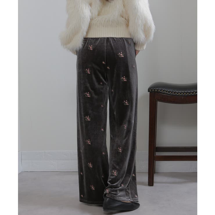 花柄刺繍 ベロア イージーワイド パンツ（裏地付き） | Pumpkin  Port | 詳細画像13 