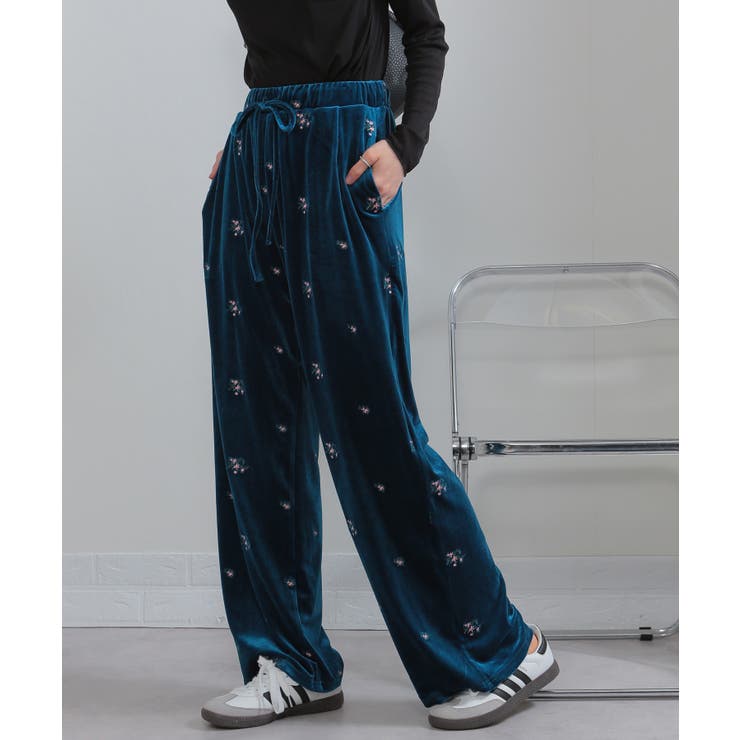 花柄刺繍 ベロア イージーワイド パンツ（裏地付き） | Pumpkin  Port | 詳細画像19 