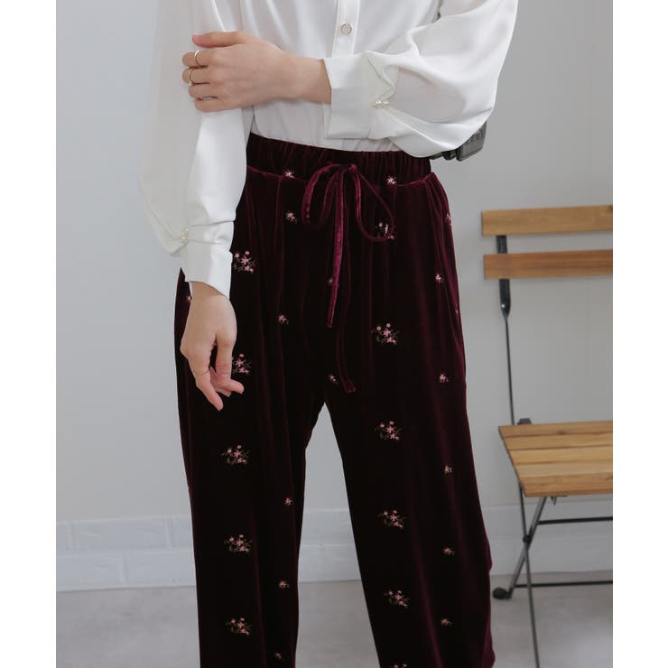 花柄刺繍 ベロア イージーワイド パンツ（裏地付き） | Pumpkin  Port | 詳細画像25 