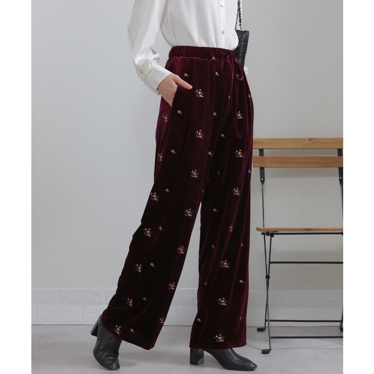 花柄刺繍 ベロア イージーワイド パンツ（裏地付き） | Pumpkin  Port | 詳細画像28 