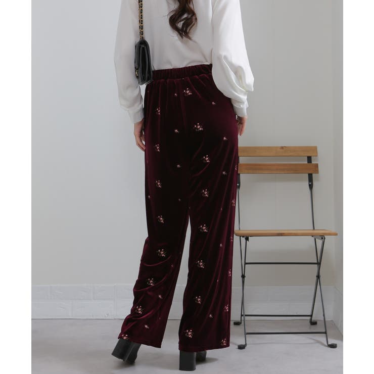 花柄刺繍 ベロア イージーワイド パンツ（裏地付き） | Pumpkin  Port | 詳細画像29 