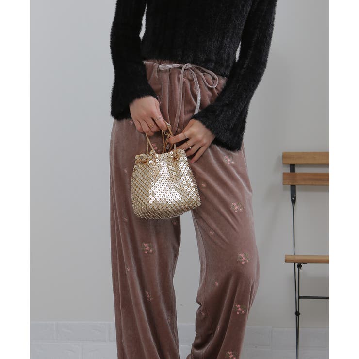 花柄刺繍 ベロア イージーワイド パンツ（裏地付き） | Pumpkin  Port | 詳細画像32 