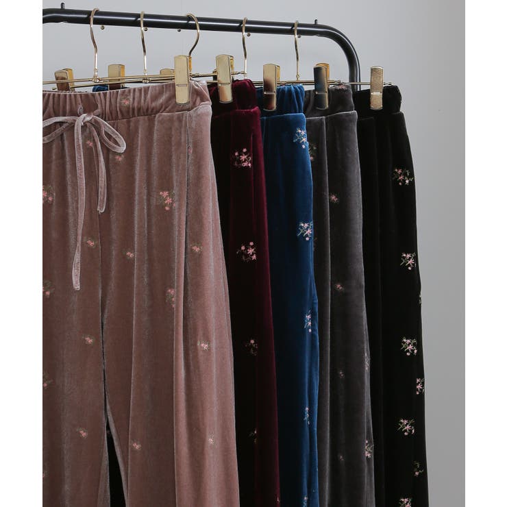 花柄刺繍 ベロア イージーワイド パンツ（裏地付き） | Pumpkin  Port | 詳細画像41 