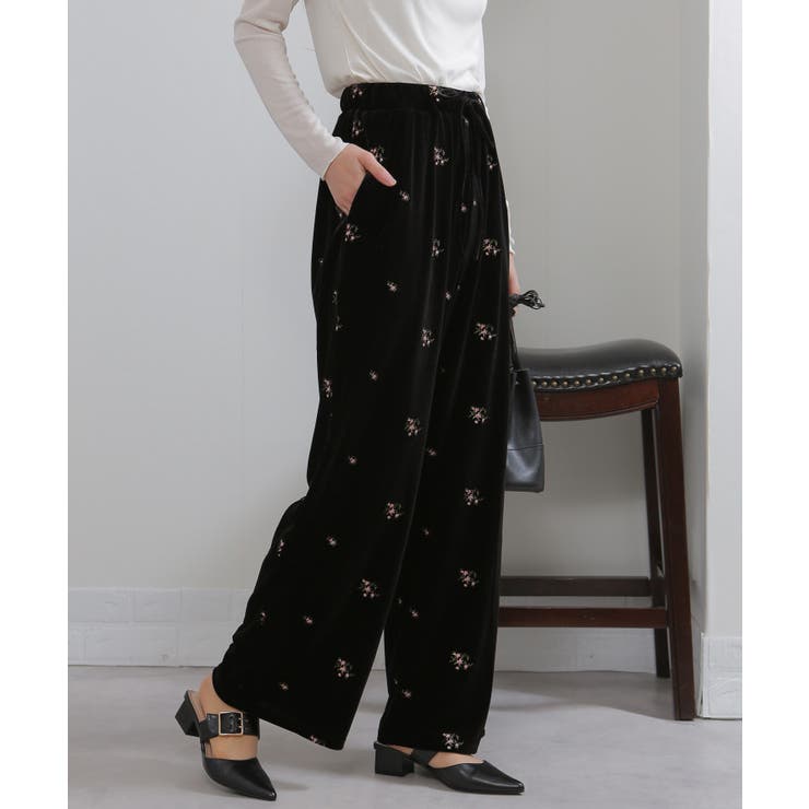 花柄刺繍 ベロア イージーワイド パンツ（裏地付き） | Pumpkin  Port | 詳細画像7 