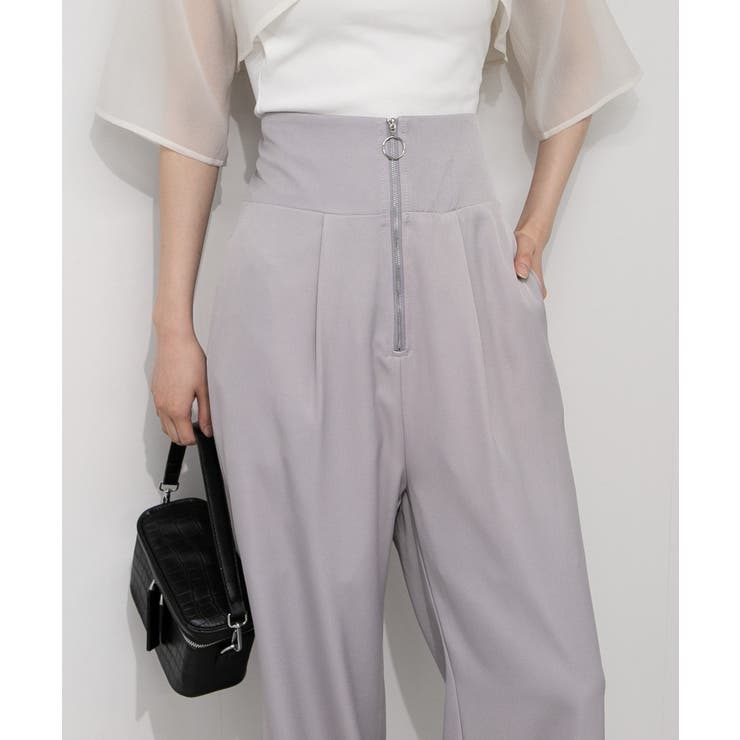 フロントZIPハイウエストスラックス ワイドパンツ[品番