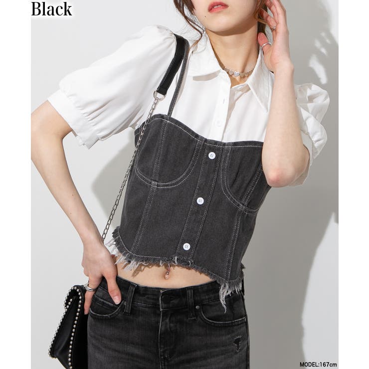 新品✨magda butrym  ローズ　デニムビスチェトップス 32 デニムセットアップ デニムビスチェワイドパンツセット ビスチェ