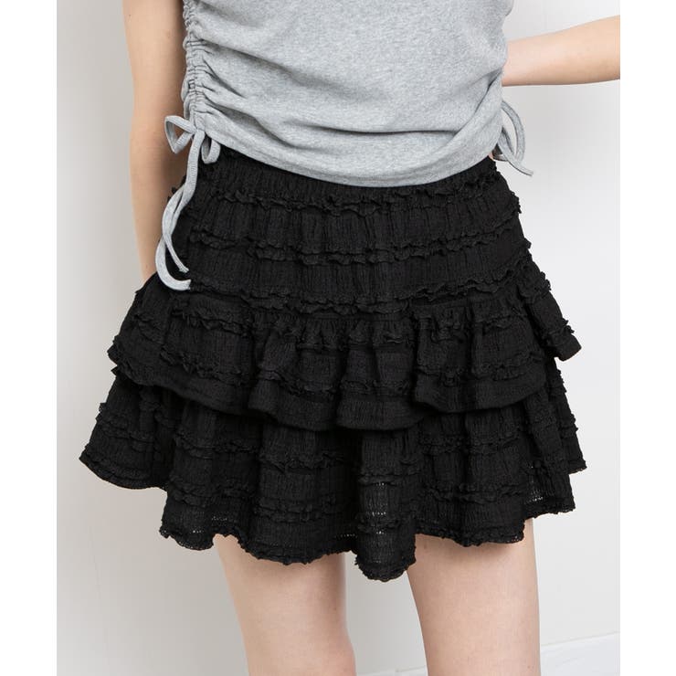 フリル素材 2段フリル インパン付ミニスカート[品番
