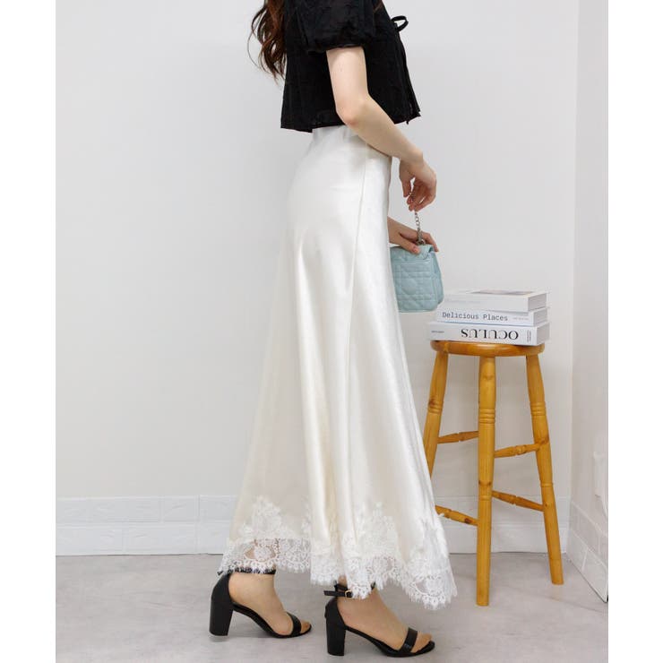 MOUSSY LACE TRIM SLIP スカート サテン オフホワイト MOUSSY LACE TRIM SLIP スカート サテン オフホワイト 裾レース サテン
