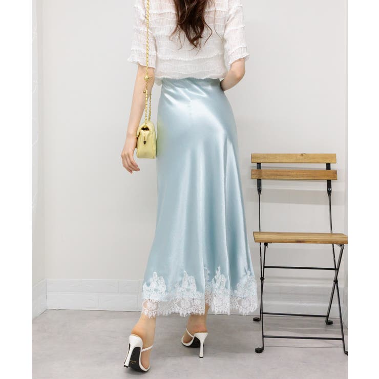裾レース サテンフレアロングスカート[品番：PPNW0004872]｜Pumpkin